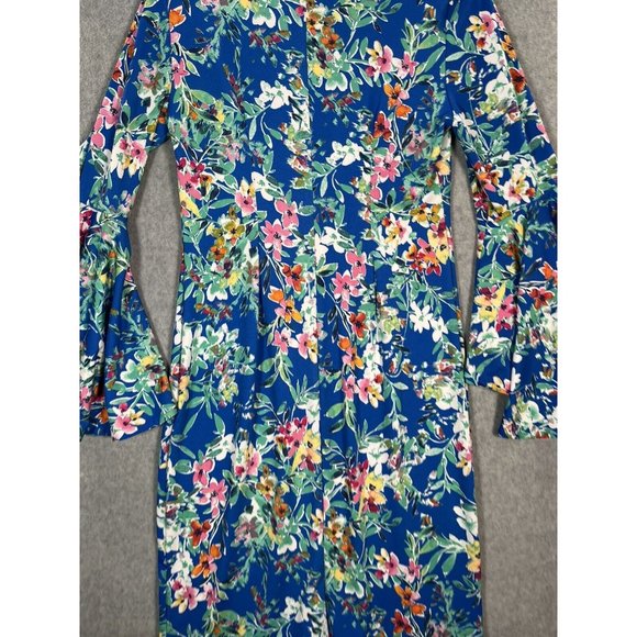 Shelby palmer Midi Dress Womens 6 Flutter bell Sleeve Pop Colorful Tropical - Picture 8 of 11